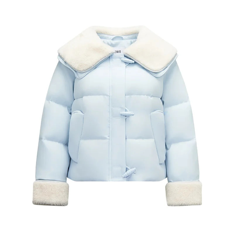Doudoune col en fourrure patchwork